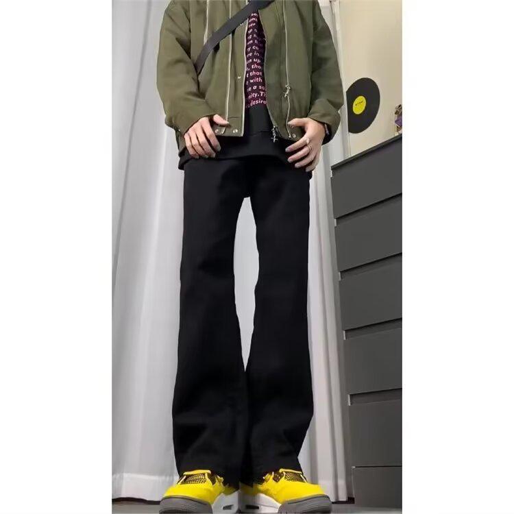 Men's 2024 Loose High-Waist Casual Flared Trousers - Solid Color, Floor-Length Jeans Style