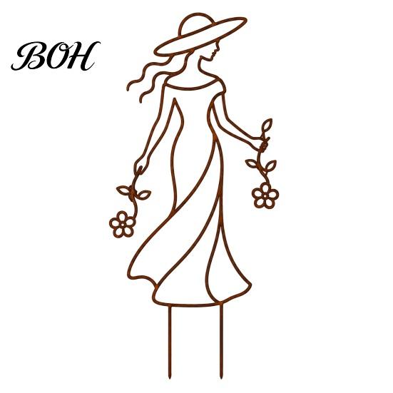 Backyard Art Ornaments 11.8 Inch Plant Trellis for Climbing Plants, Elegant Lady Metal Decorative Yard Signs Garden Trellis, Flower Support