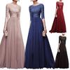 Lady Dress Round Neck Lace Flower Embroidery Plus Size Half Sleeve Tight Waist Sexy Patchwork Floor Length Pleated Lady