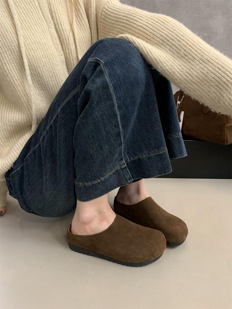 Fashion New Leather Fashion Women's Suede Slip On Mules Clogs Cork Insole Sandals With Arch Support Outdoor Beach Slippers Home Shoes