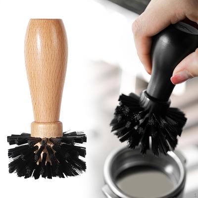 Щетка для чистки кофейного портафильтра с деревянной ручкой и нейлоновой щетиной, моющаяся, 6x12,5 см, для 51–58 мм