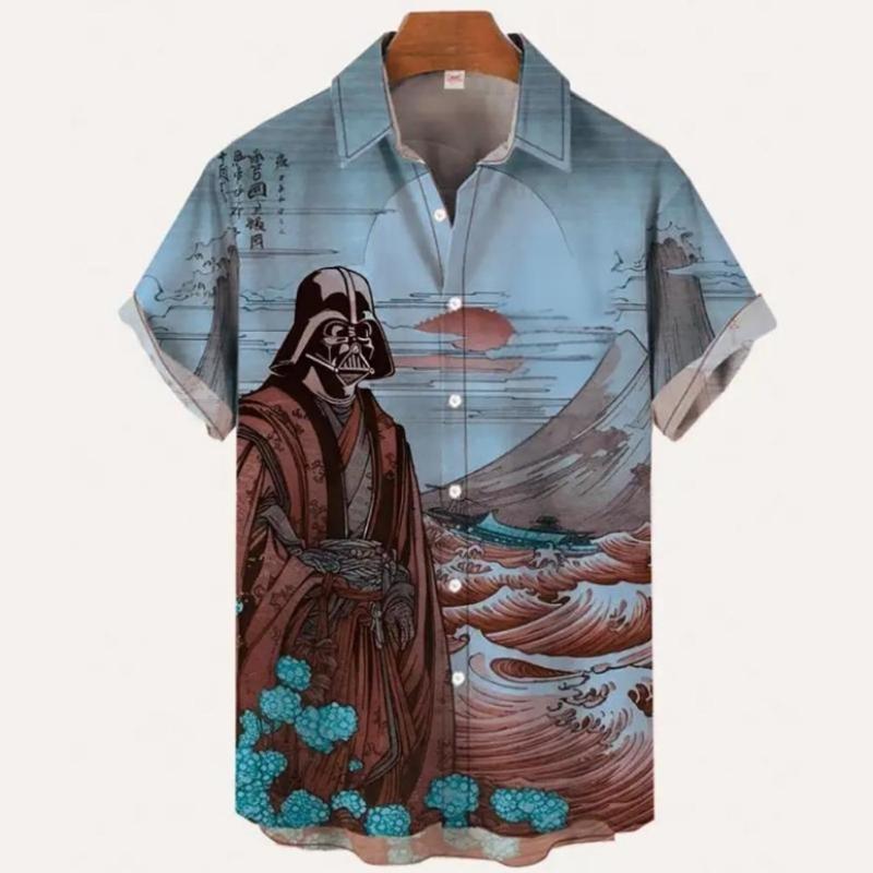 Винтажная мужская рубашка Укиё-э с принтом пейзажа в стиле ретро с изображением самурая в маске, рубашки с короткими рукавами, свободная мужская одежда больших размеров, топы