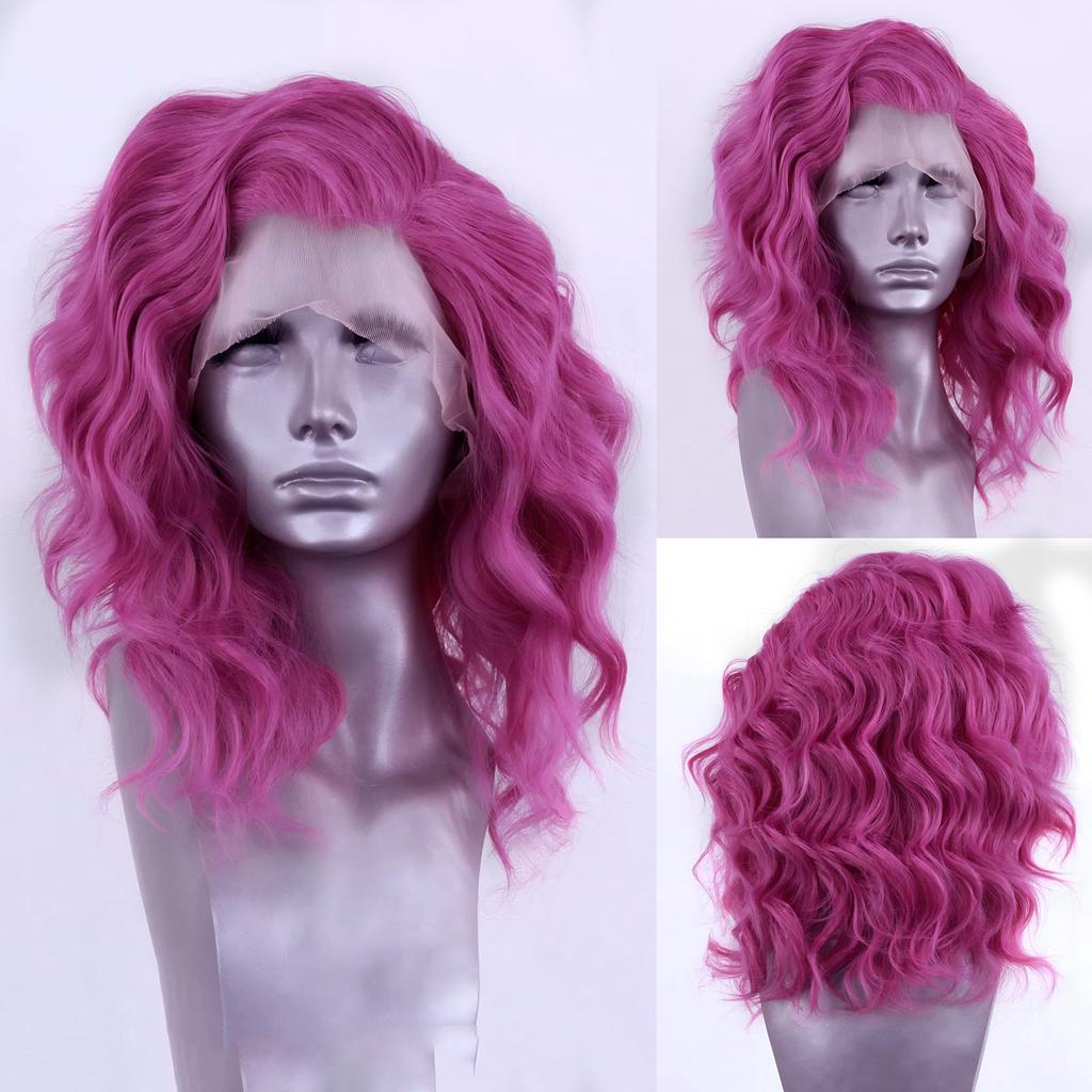 AIMEYA Synthetic Lace Front Wigs Short Bob Wig for Women Platinum Blonde Synthetic Lace Wig Blue Ombre Pink Short BOB Wig