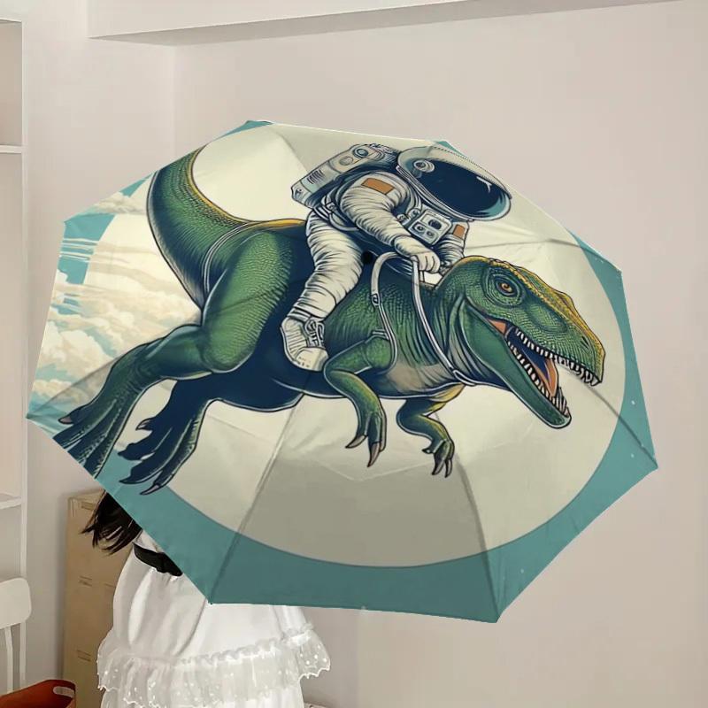 1pc Astronaut Riding Dinosaur in Space Umbrella with Plastic Handle,Suitable for All Seasons Home Travel Outdoor UmbrellaDD343