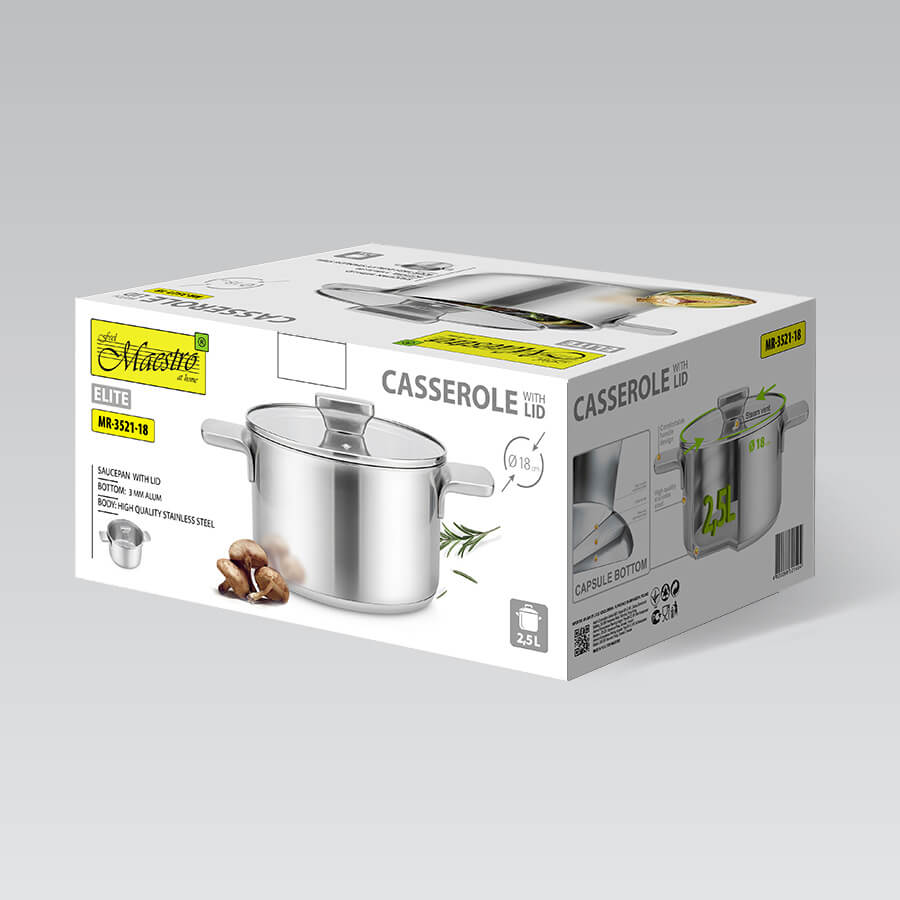Stalowy Garnek Z Pokrywką 18 Cm, 2,5L | Maestro Mr-3521-18