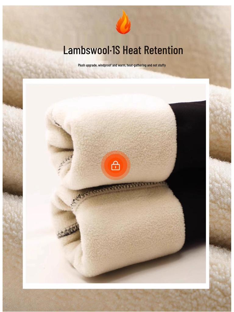 Женские зимние черные леггинсы на флисовой подкладке - Толстый хлопок из овечьей шерсти, Облегающий крой, Стиль осень/зима 2025