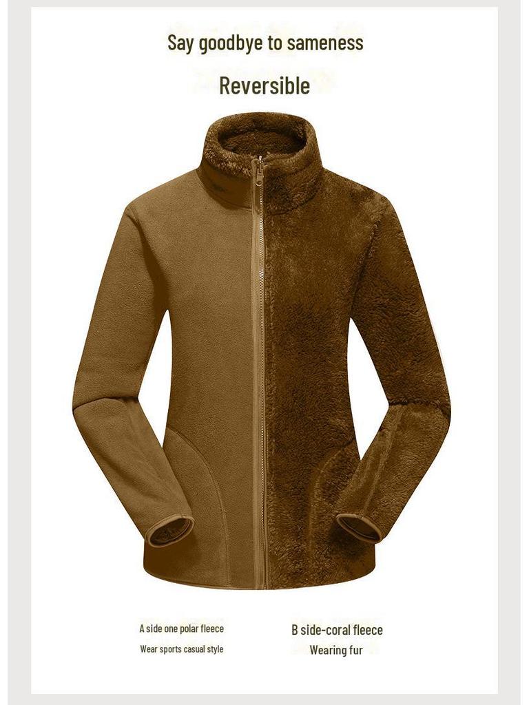 Унисекс флисовая толстая куртка - подкладка из кораллового флиса для осени и зимы