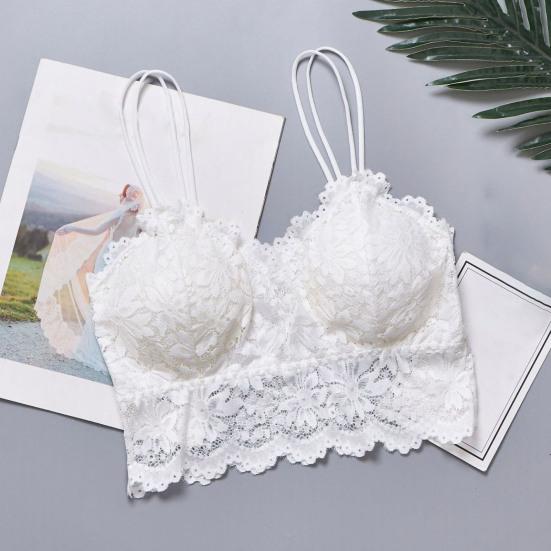 Женский бюстгальтер на тонких бретелях с красивой спинкой, без косточек, с цветочным узором, кружевной, push-up, эластичный, для бега