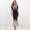 Elegant Long Dresses with Long Sleeves and Gradient Sequins Plus Size Evening Dresses Slim Fit Round Neck Mermaid with Gold Stamped