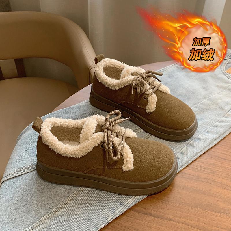 CRLAYDK Snow Shoes для женщин, зимние ботинки на шнуровке, низкие ботинки на платформе, теплые замшевые с меховой подкладкой, удобные кроссовки для ходьбы на открытом воздухе