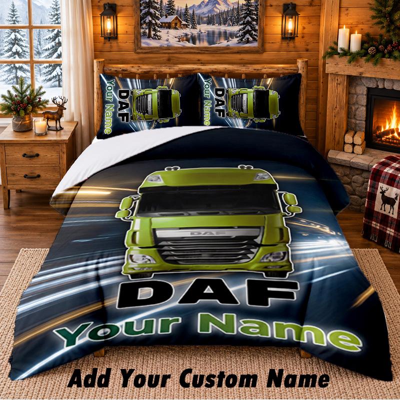 DAF Pattern Bedding 3Pcs Set Custom Name, Bed Sheet And Pillowcases For Home Bedroom