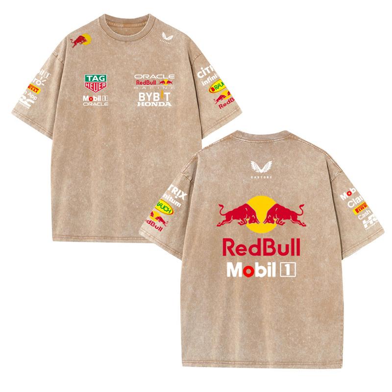 Летний гоночный костюм Формулы 1 Команда Red Bull Vestapan Униформа Короткий рукав Винтажная стирка Футболка Футболка с круглым вырезом