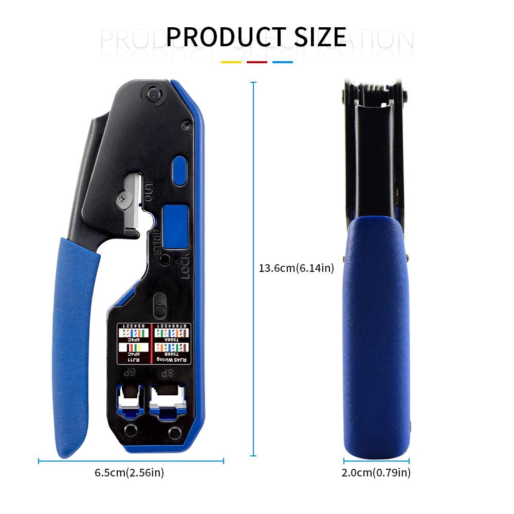 Professional RJ45 Crimping Tool Kit for Cat6 Cat5e Cable with Pass Through Wire Stripper Cutter Network Crimper RJ12 RJ11