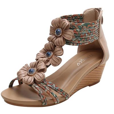 Мода 2025 Танкетки Летние Сандалии Женская Обувь Молния На Щиколотке Открытый Носок Богема Мода Пляжные Сандалии Женские Туфли Сандалии Женские