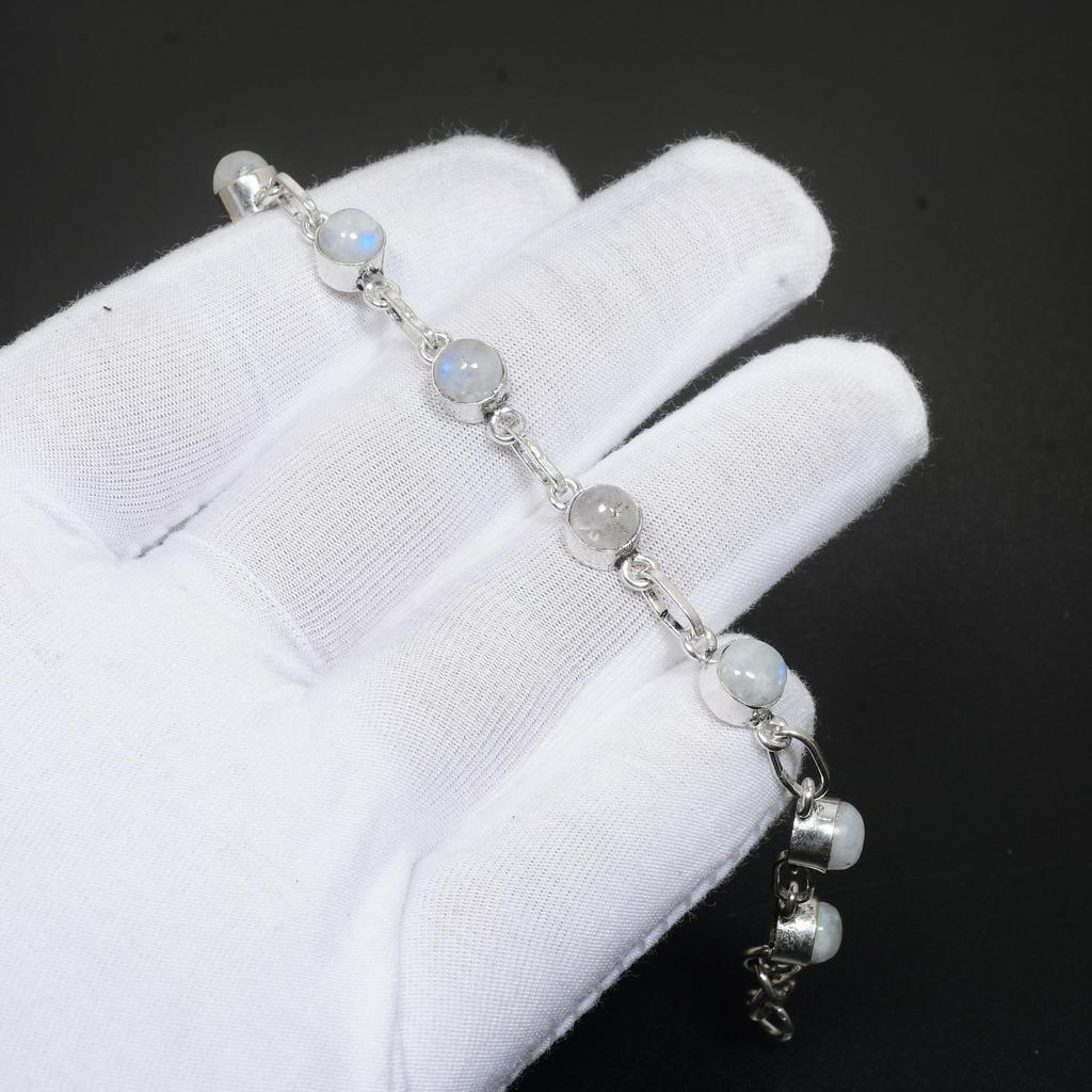 Драгоценный камень из лунного камня, браслет из стерлингового серебра 925 пробы ручной работы, натуральный лунный камень, ювелирный браслет из лунного камня для подарков