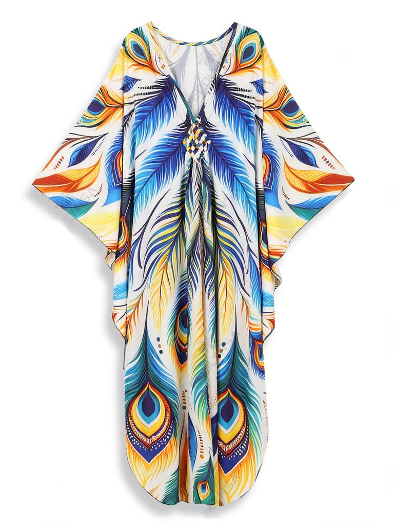 EDOLYNSA Зеленый богемный женский кафтан, расслабленное длинное платье, купальник, накидка, домашний халат Moo Moo Платье для отдыха на пляже Q1634