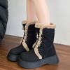 Fashion Platform High Boot Women Snow Boots Flats Fur Warm Shoes 2024 Trend Suede Cotton Sneaker Winter Kawaii Lace Up Plush Botas Mujer