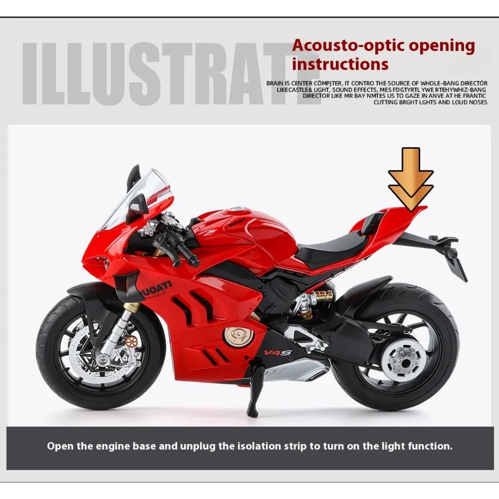 Масштаб 1/9 Ducati Panigale V4S Внедорожный Автоцикл Сплав Литье под Давлением Модель Мотоцикла Звук и Свет Настольное Украшение Серия Дисплеев Подарки