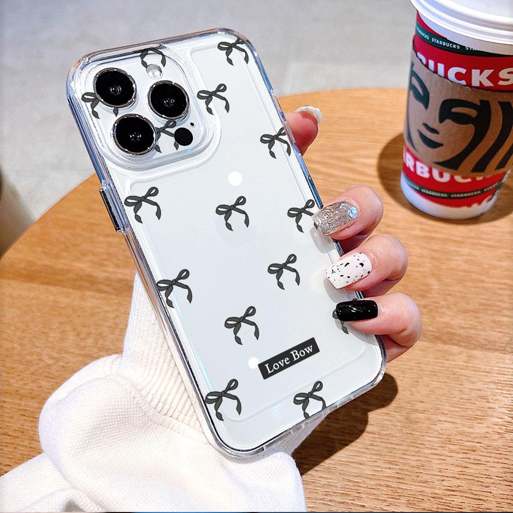Прозрачный чехол для телефона с узором из черных бантов для IPhone 14 15 16 13 12 11 17 Pro Max 12 13 Mini Мягкий чехол