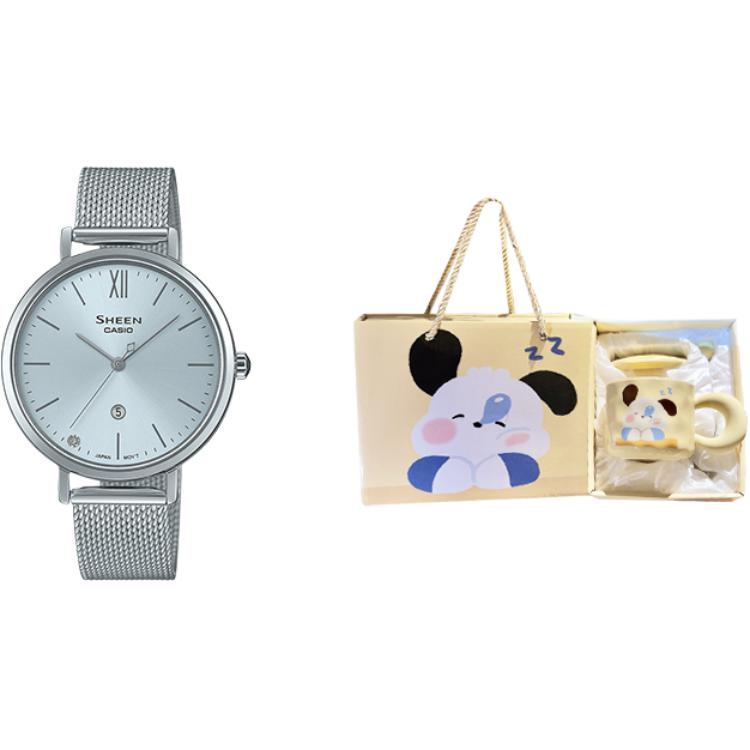 Casio SHEEN Кварцевые часы на стальном ремешке Женские часы Синий циферблат SHE-4539