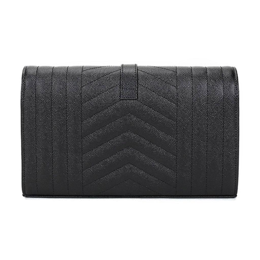 Saint Laurent Ysl Монограмма Золотой Логотип Зернистая Стеганая Кожаная Сумка Через Плечо на Цепочке Женские Сумки Черный 620280BOW911000