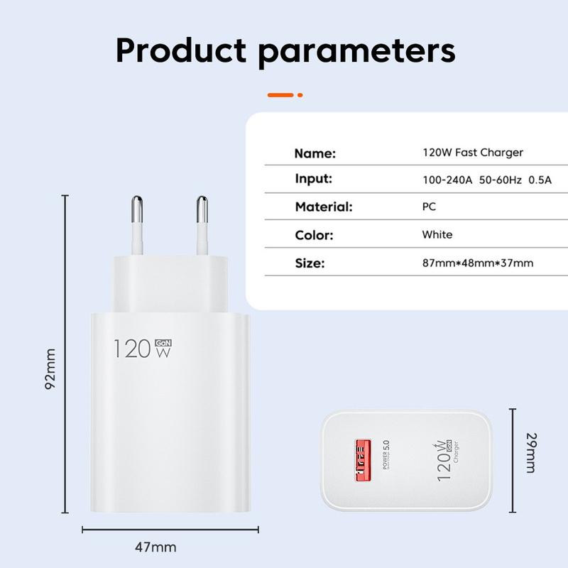 120 Вт USB Быстрая зарядка Зарядное устройство Type C Кабель Быстрая зарядка Адаптер для телефона для Xiaomi 14 Redmi Oneplus Huawei Samsung Настенное зарядное устройство