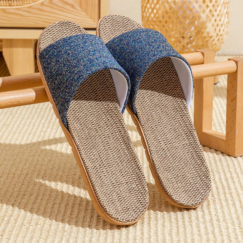 Linen Slippers for Home Use, Thick Soled Grass Woven for Summer Men and Women, Cool Slippers for Home Use, Anti Slip and Odorless for Indoor Use