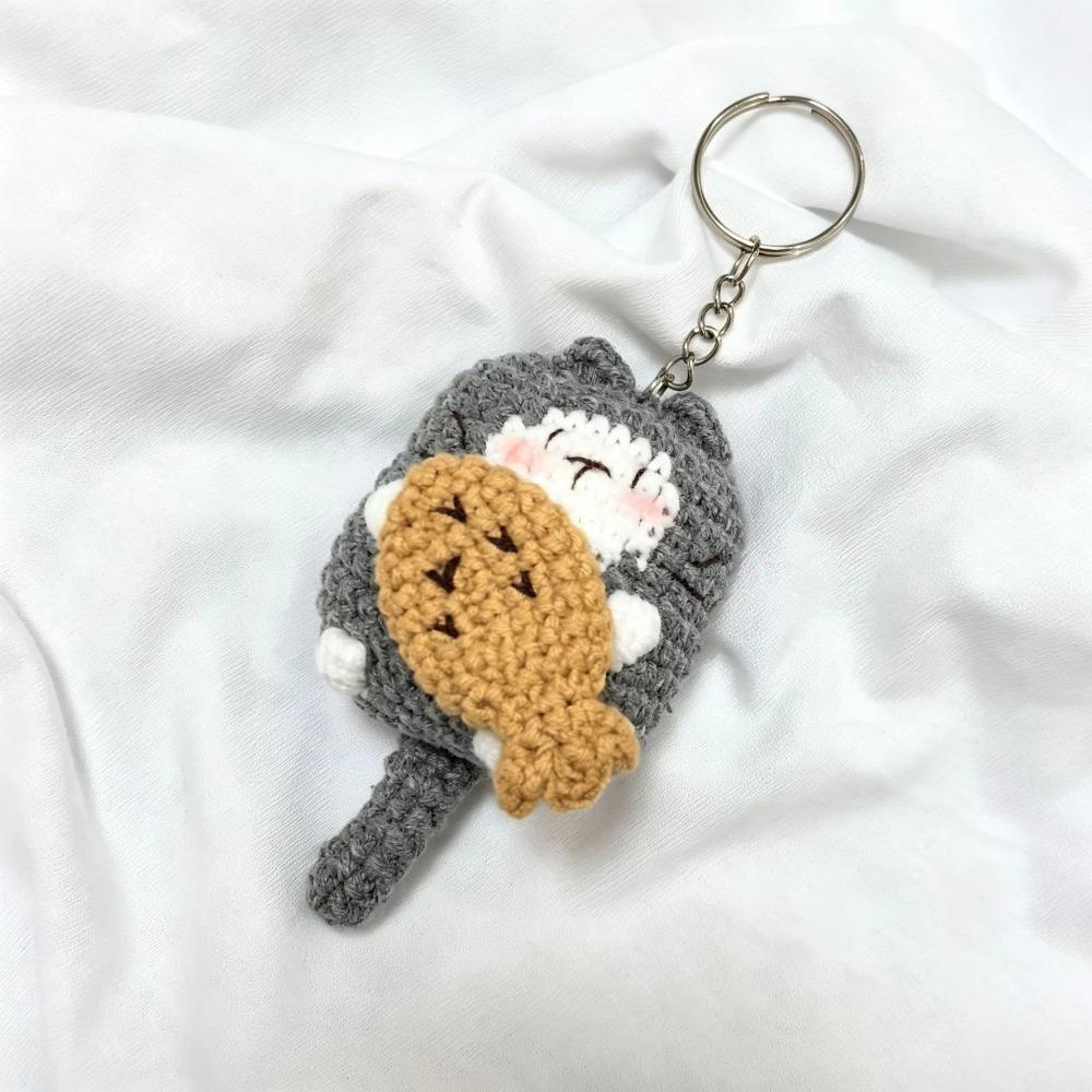 Handmaking Knitting Keychain Knitting Kitten Pendant Jewelry Gift Crochet Cat Keyrings Bag Pendant