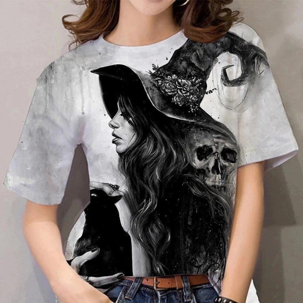Women's T Shirt Witches 3D Print Halloween Funny Gift Tshirt Summer Women Fashion Casual Personality T Shirts Oversized O Neck Tops