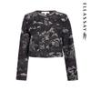ELLASSAY Women's Chinese Style Ink Print Denim Short Jacket