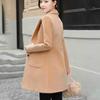 Spring/Autumn/Winter Slim Woolen Coat V-neck Solid Color Long Coat Large Size Casual Warm Windbreaker Temperament Top with Pendant