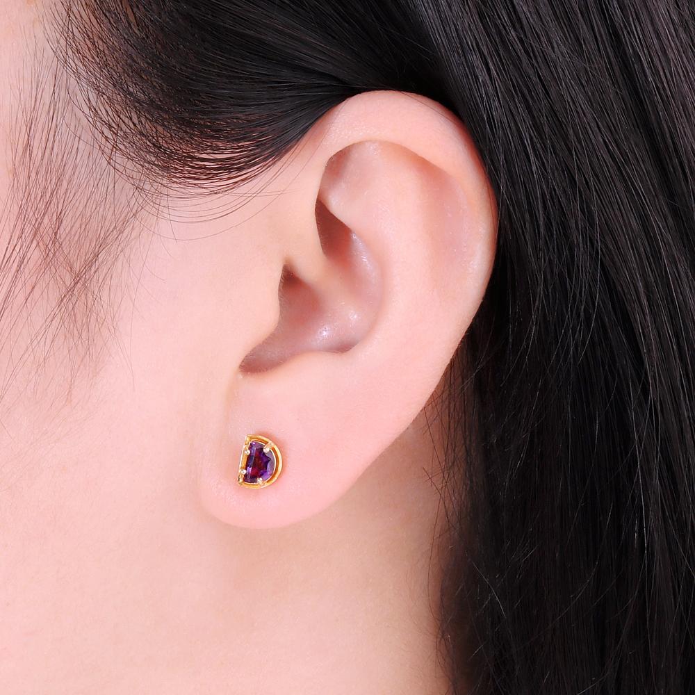 Серьги-гвоздики из стерлингового серебра 925 пробы в форме луны, специальные милые огранки аметиста из натуральных драгоценных камней, изысканные украшения для девочек, дочери, хороший подарок