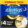 Serviettes Hygiéniques - ALWAYS - Ultra Secure Night - 72 Serviettes - Ailettes - Absorption Rapide