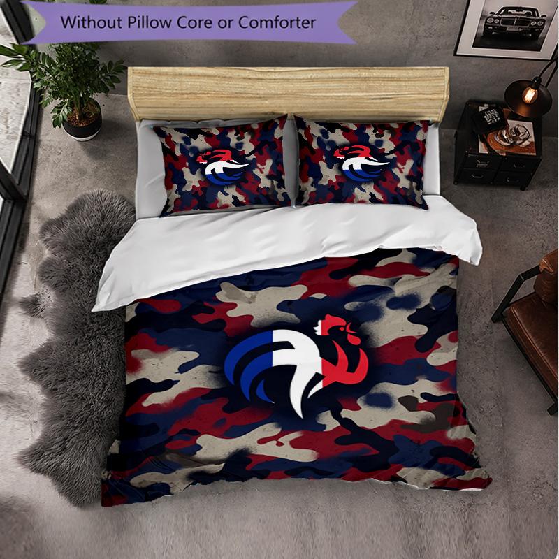 France Football Pattern 3 Pieces Bedding Set Soft Microfiber Duvet Cover with Pillow Cases for Bedroom