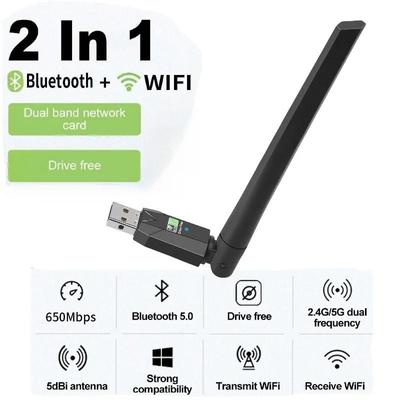 600 Мбит/с USB Wi-Fi Bluetooth 5.0 адаптер Беспроводная сетевая карта 2,4G 5 ГГц двухдиапазонный сетевой адаптер Ethernet-ключ для ПК-ноутбука