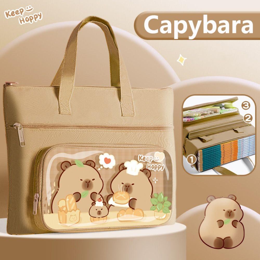Canvas Tote School Bag Large-capacity A4 File Bag Cartoon Tutorial Bag  School Office
