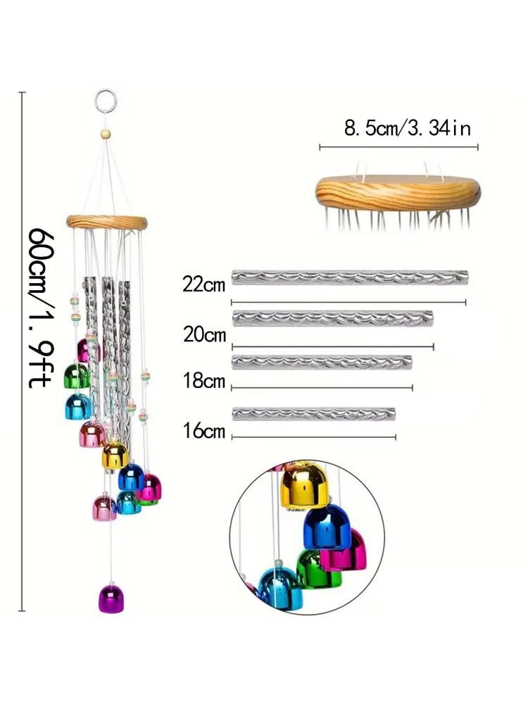 Outdoor Colorful Wind Chimes with 4 Aluminum Tubes Comes and 11 Bells for Garden Yard Home Decoration