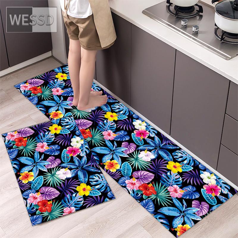 Retro Floral Rug For Kitchen Floor Chinese Style Flower Carpet Runner Home 40x60cm 40x120cm 2 Pieces Laundry Mats Absorbent Non-slip Chair Mat