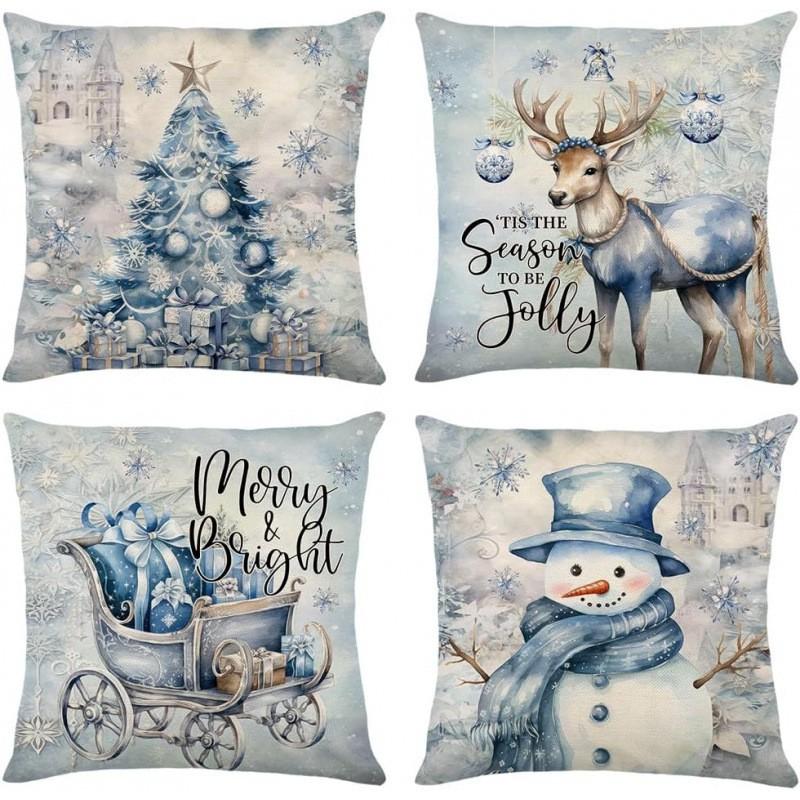Christmas Plush Throw Pillow Cover 45x45cm Square Decorative Cushion Case Sofa Living Room Car Home Festive Decor