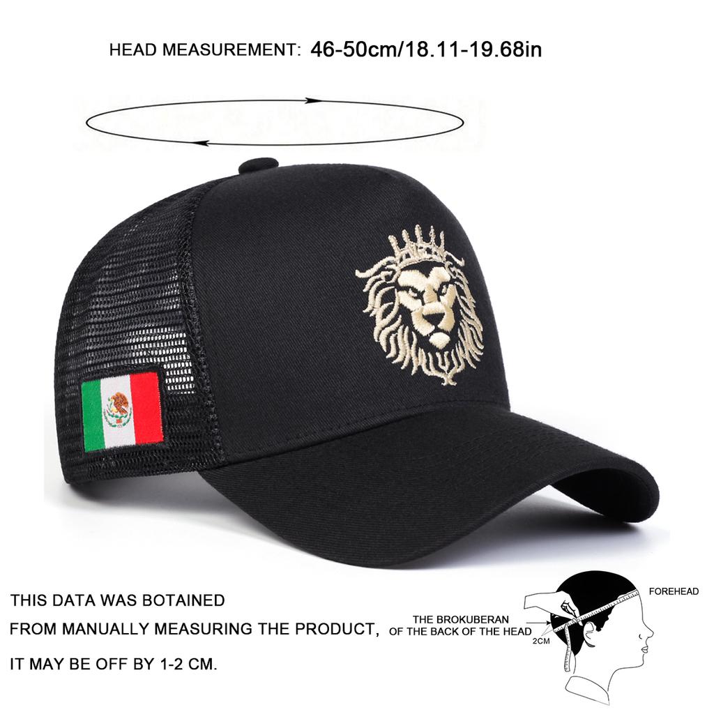 Мужская бейсболка с вышивкой «Король Лев» и флагом Мексики, сетчатая шляпа, регулируемая, для улицы, солнцезащитная, для отдыха, весна-осень, путешествия, туризм, пляжный отдых