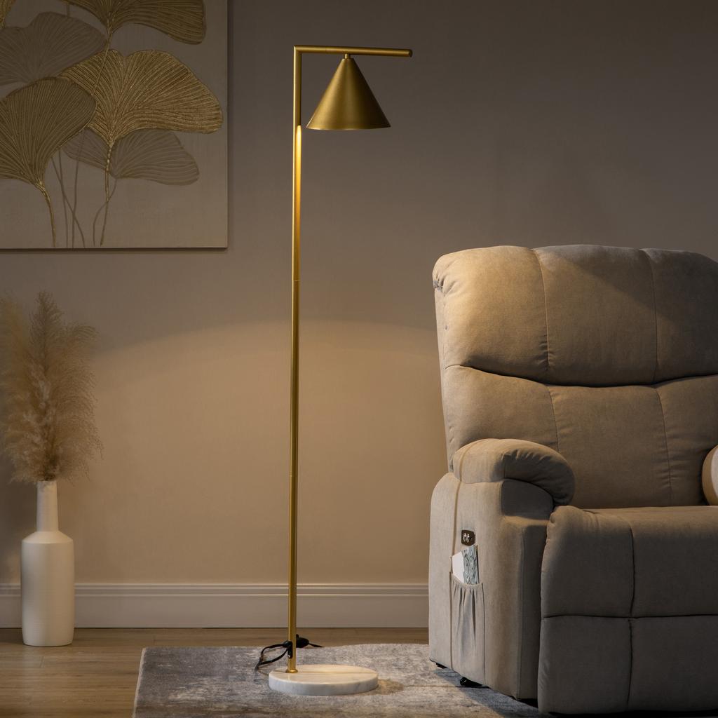 Floor Lamp for Living Room in Steel with Adjustable Conical Lampshade Marble Base 40W 35 x 26 x 153 cm Gold