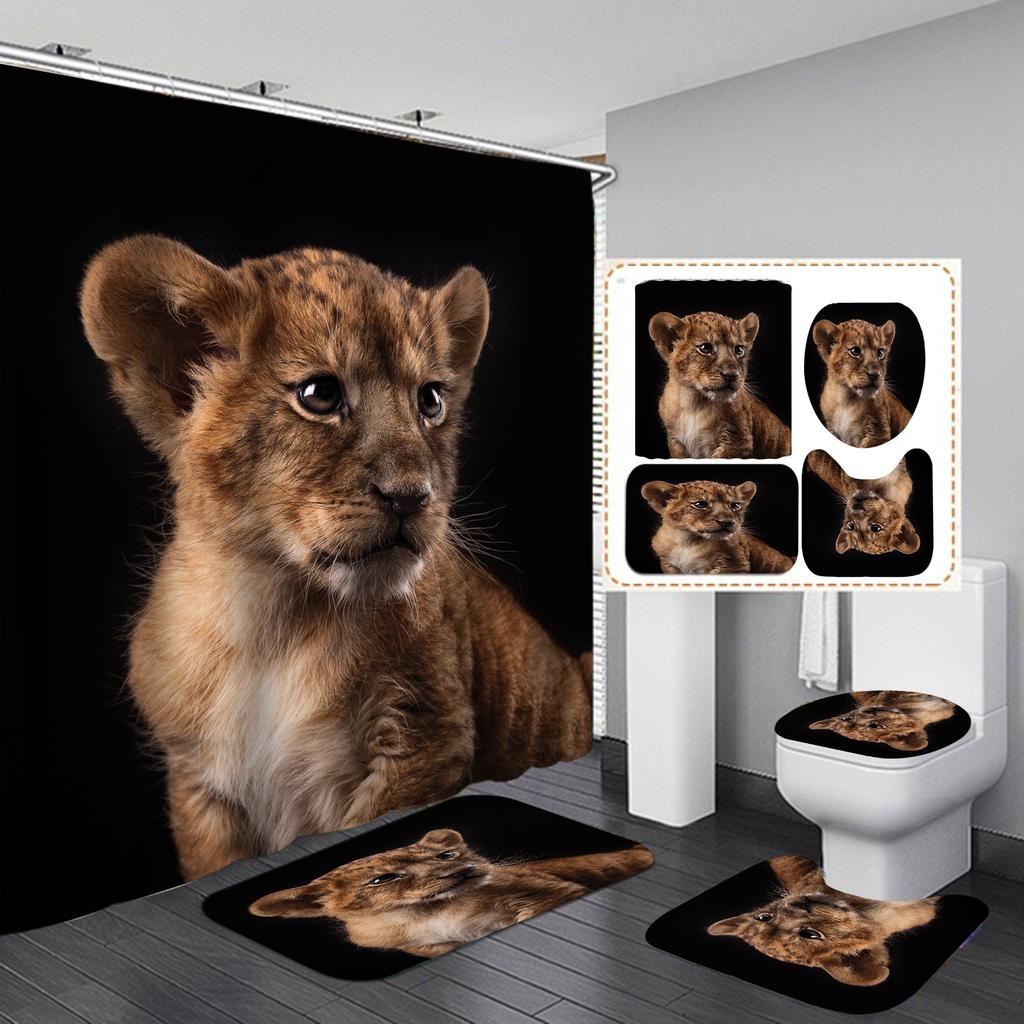 4 шт. наборы занавесок для душа серии Lion для ванной комнаты, нескользящие коврики для ванной комнаты, крышка для унитаза, коврик для ванной