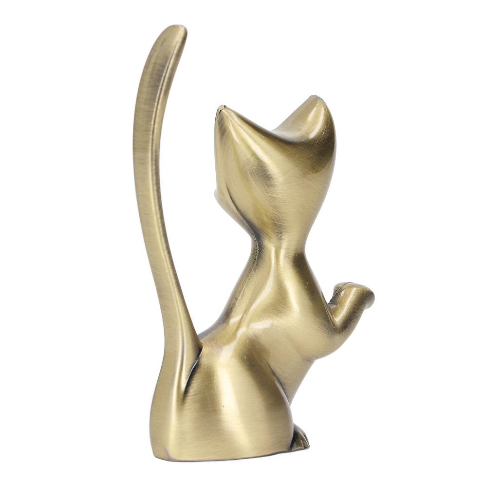 Zinc Alloy Cat Ring Holder Solid Brass Cat Statue Jewelry Towers Ring Organizer Shelf Decor