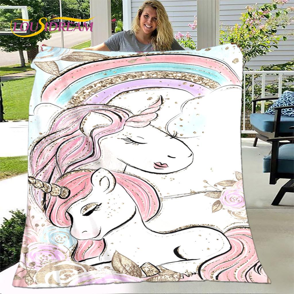 Cartoon Cute Unicorn Blanket,Flannel Blanket Throw Blanket,Children's Warm Blanket for Living Room Bedroom Beds Sofa Travel Gift