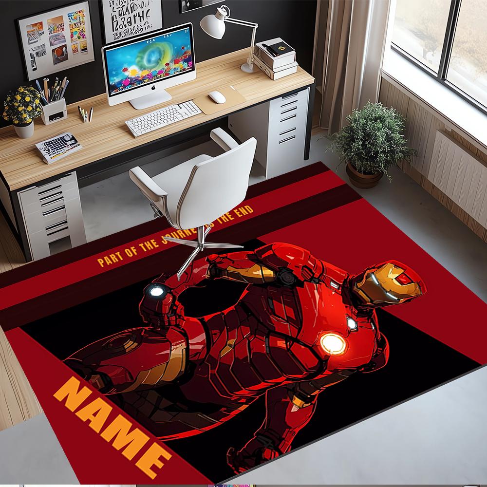 Custom Name Iron Man Printed Carpet,Rug for Office Chair Living Room Bedroom Kitchen Room Decor Gifts.