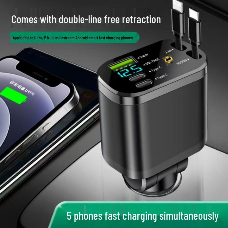 Cigarette Lighter 120W Dual Port Retractable Car Charger, Super Fast Charging, for Huawei