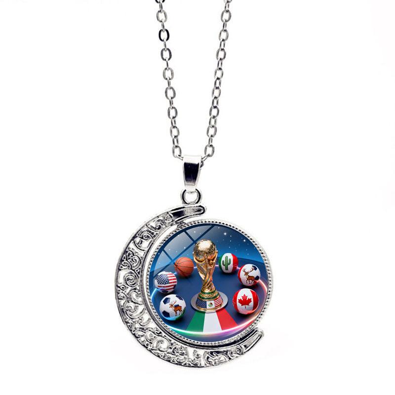 2026 USA-Canada-Mexico World Cup Rotating Moon Pendant Necklace Fashion Women Trendy Statement Chain Gift