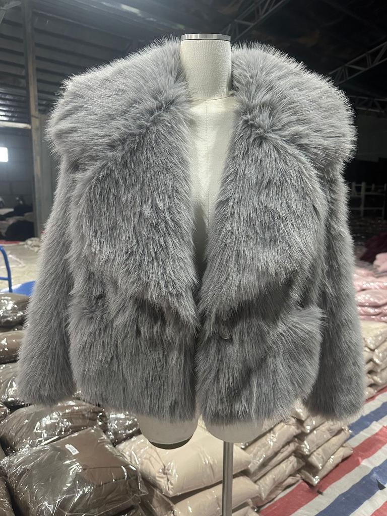 Tk Xiyin Autumn And Winter Suit Collar Imitation Fur Short Fluffy Versatile Coat Women'S Jacket