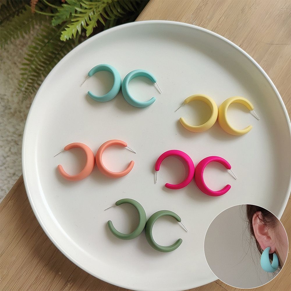 Korean Style Candy Color Fresh Jewelry Gifts Geometric Hoop Eardrop C-shaped Earring Dangler