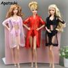 1SET Sexy Pajamas Lingerie Lace Long Coat + Bra + Underwear Clothes For Barbie Doll Clothes Gown Underwear Lace Dresses